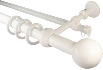 iso-design Gardinenstangen weiß 2-läufig mit U-Storelauf aus Metall und Kunststoff mit 28 mm Durchmesser Endstück Kugel, Gardinenstange mit U-Schiene, 200 cm