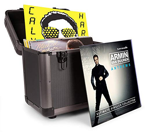 EM RC 80 x 12 Inch LP Vinyl Record Case Storage Box DJ Album Collection Locking Carry Flightcase Grey