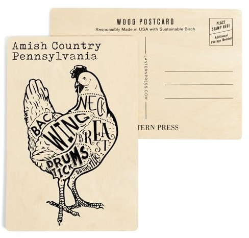 Amish Country, Pennsylvania, Butchers Block Meat Cuts, Black Chicken on White Press (4x6 Birch Wood Postcards, 2-Pack Stationary, Rustic Home Wall Decor)