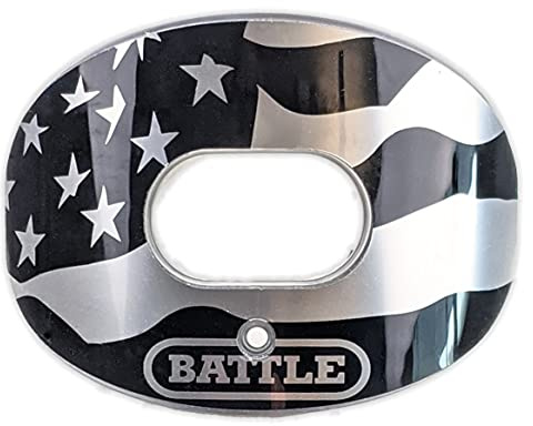 Battle Sports American Flag 2.0 Chrome Oxygen Football Mouthguard - with a Convertible Strap, Superior Airflow & Better Performance, Maximum Protection & Breathability, Works with Braces - Silver