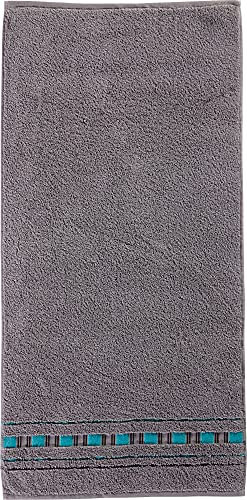 Erwin Müller Duschtuch - Achern grau/türkis Größe 70x140 cm - 500g/m² - schnell trocknend, extra saugstark, beidseitige Schlaufen