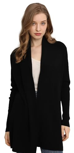 GreenMount Cashmere Women’s Front Fashion Cardigan for Annual Lightweight Mid-Length Cashmere Coat Black