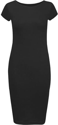 Ladies Plus Size Scoop Neck Bodycon Midi Dress Cap Sleeve Slim Fit Midi Dress Women’s Summer Fashion Black