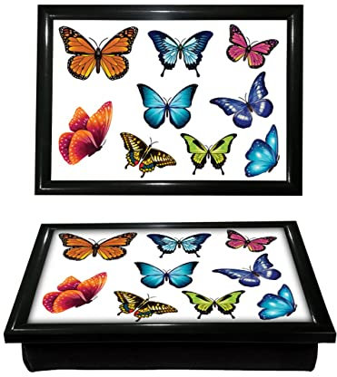 Lap Tray Butterfly Garden Bean Bag Base LapTray cushioned Breakfast Bed tray Cushion Bed Serving Lap Top Tray with beans Camper Van serving Camping Lightweight Learning Habitat