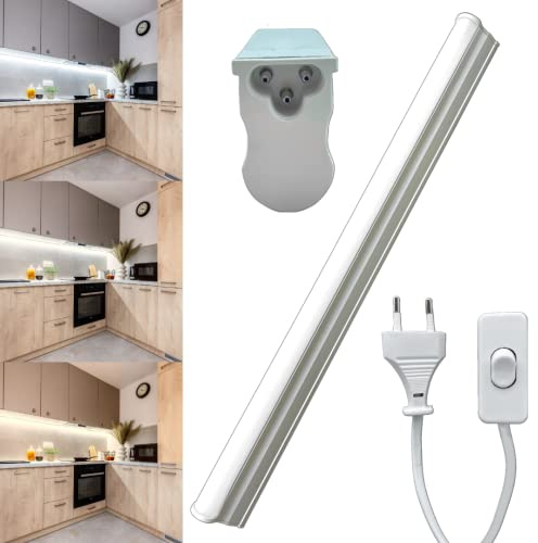 MAKA Barra Led Sottopensile Cucina Lampada con Interruttore e Presa Elettrica da 1.5 mt Luce Luminosa Naturale Calda Fredda Accessori Fascio Luminoso 180° in Alluminio (24W - 120CM, 3000K)