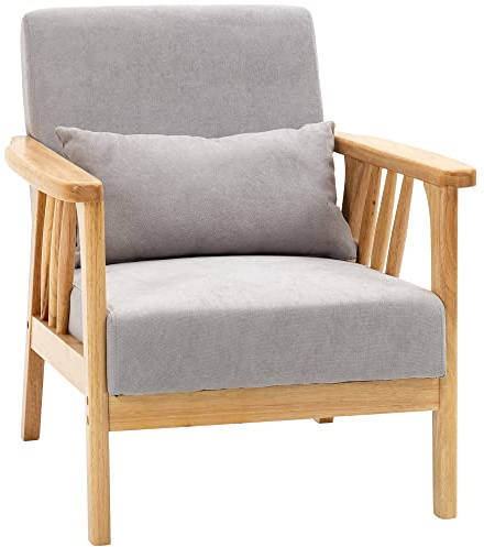 HOMCOM Poltrona Moderna con Rivestimento Vellutato e Struttura in Legno, Poltroncina da Camera e Salotto con Cuscino Extra, 68x75x78cm, Grigio
