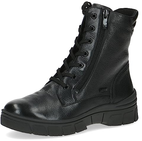 CAPRICE Stivaletti invernali da donna stringati in pelle idrorepellenti, Nero (Black Nappa), 37 EU
