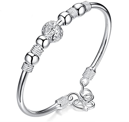 Bracelet jonc en argent sterling pour femme, bijou tendance, simple et réglable en argent 925 pour femme, maman, épouse, cadeau de Saint-Valentin, fête des mères, 2.4 x 2.4 x 0.3 inches, Argent
