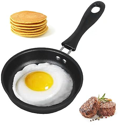 RANJIMA Mini poêle, 12 cm, anti-adhésive, poêle à œufs au plat avec poignée, petite poêle à frire, portable pour le camping, la cuisine, l'induction, la cuisinière à gaz, noire