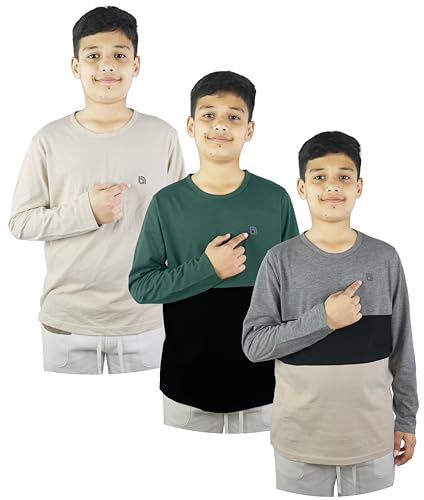 Bahob® 3 Pack Boys Long Sleeved Top Round Neck Kids T Shirts Long-Sleeve T-Shirt Soft Cotton 3-14 Years (KFTS-58-A, 11-12 Years)
