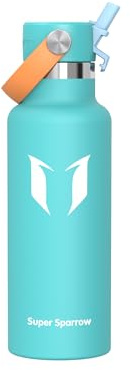Super Sparrow Botella Agua Acero Inoxidable - Botellas Termica 500ml - Sin BPA - Termo Cantimplora con Pajita Vacío, para Deporte, Viaje, Escuela, Exterior, Oficina, Gimnasio
