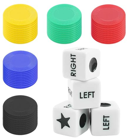 4 skivor & 50 färgchips Dice Game Set, Left and Right Center Dice Game, perfekt för underhållning, husfester