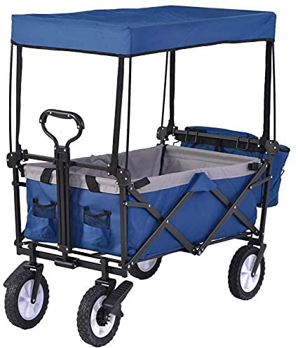 LIPJIA Carrello Spesa,Carrello da Campeggio Pieghevole, Giardino Portatile con 4 Ruote, tettoia Rimovibile, carro da Giardino Pieghevole Carro a Mano per Esterni Carriola da Giardino Carriola da gi