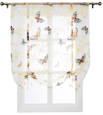 XNSHUN Raffrollo Mit Schlaufen Raffgardinen Gardinen, Küche Bindegardine Scheibengardine, Voile Transparentes Bändchenrollo, Für Schlafzimmer, Badezimmer, Küche，1er Pack (BxH 100x140cm,Libellen)