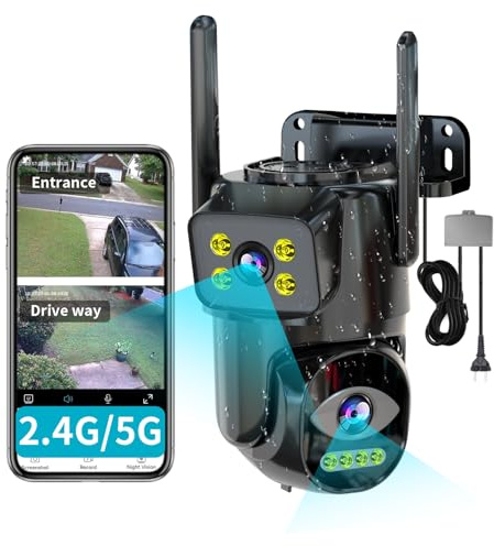LETSCEE Dual Lens WiFi Security Camera Outdoor, 2.4G/5G PTZ Outdoor Plug-in Camera Auto Tracking,Home Security Surveillance System,WiFi,Night Vision,7/24 Recording