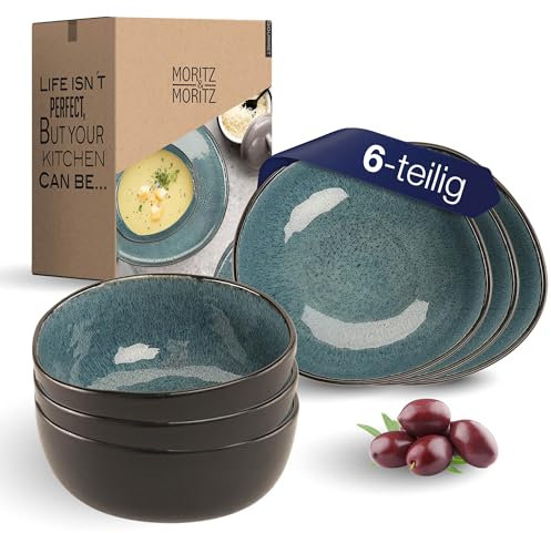 Moritz & Moritz ORGANIC Müslischalen Set 6-teilig Blau, Steingut Bowls im modernen Design, ca. 500 ml Füllmenge, einzigartiger Farbverlauf, robust und spülmaschinengeeignet