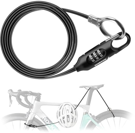 ROCKBROS Lucchetto per Bicicletta, Antifurto Lucchetto con Cavo di Sicurezza 150cm, Lucchetto Catena a Combinazione 3 Cifre, Serratura Cavo Ideale per Bici, Moto,Casco, Scooter, Valigia