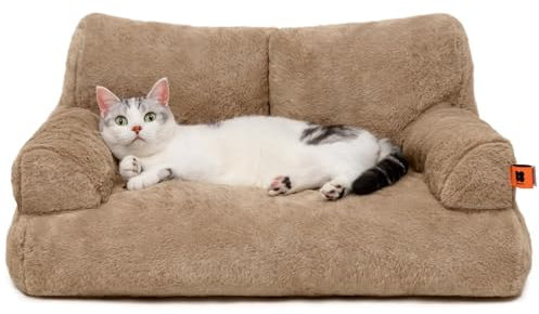 MEWOOFUN Cuccia grande per gatti, 66 x 48 cm, soffice e morbido, per cani e gatti di medie e piccole, graziosa cuccia per gatti con fondo antiscivolo (Cachi)