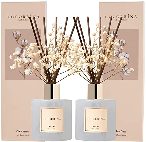 COCORRÍNA Reed Diffuser Set, Clean Linen 200ml*2 Packs Scented Diffuser with Sticks Home Fragrance for Bedroom Bathroom Living Room, Home & Office Decor