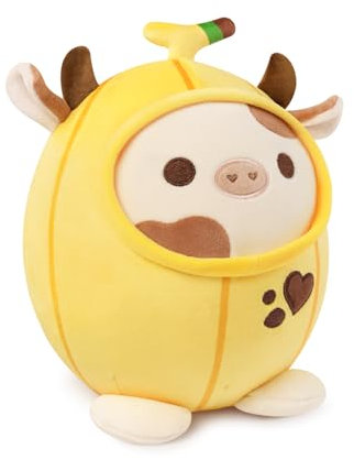 shownicer Peluche de vaca de peluche Kawaii, cojín de peluche de vaca, regalo para niños y niñas, 3 años (amarillo plátano vaca, 20 cm)