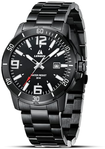 LN LENQIN Uhren Herren Edelstahl Wasserdicht Datum Armbanduhr Herren Uhr Analog Quarz Business