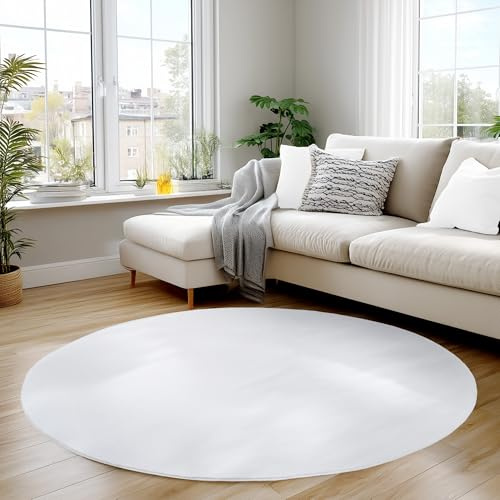 Carpettex Runder Teppich Weiss 200 cmI12147:I12263h, rund, weich & rutschfest, modern einfarbiges Design für Wohnzimmer, Küche Schlafzimmer, & Kinderzimmer