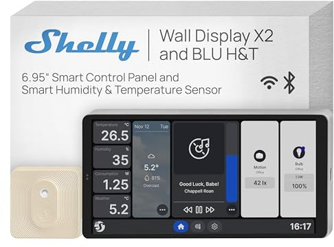 Shelly Wall Display x2 Silver + BLU H&T Silber (Bundle) - WLAN-Smart-Home-Bedienfeld, Thermostat, Integriertes 5A-Relais, Neutralleiter Erforderlich, Umweltdaten, Steuerzentrale, Alexa & Google Home