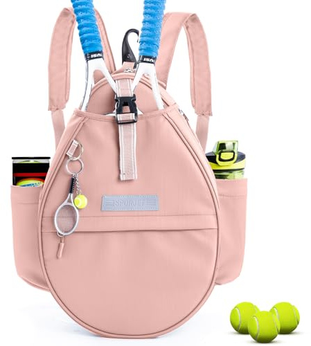 SPORJET Tennis Backpack with 2 Rackets Holder, Water-Resistant PU Leather Tennis Racket Bag for Women & Men, Sling Crossbody Sports Backpack for Tennis, Pickleball & Badminton, Tennis Gifts