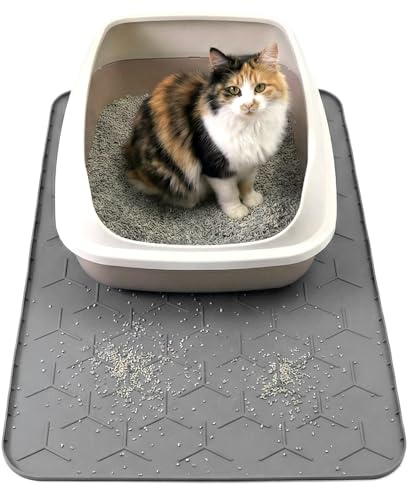 QWORK® Tappetino Lettiera Gatto in Silicone, 86x56 cm - Impermeabile, Antiscivolo, Grigio