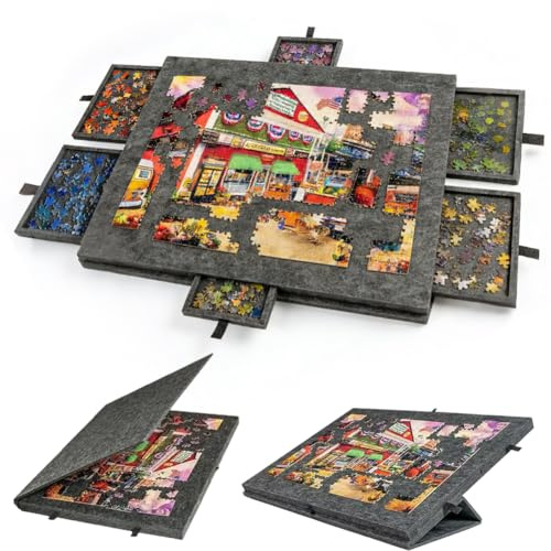 Occzin Tavolo puzzle con 6 cassetti, 1000 pezzi, tavolo puzzle con supporto 2 in 1 e copertura, colore: nero