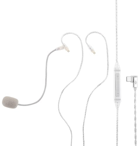 Linsoul Kiwi Ears S-Link Cavo IEM Type-C, Gaming DAC+DSP, Doppio Microfono (Lancia+Integrato), Controllo Intelligente 3 Modalità, Cavo Placcato 2-Pin 1,2m per Giocatori Mobili (Argento, Type-C)