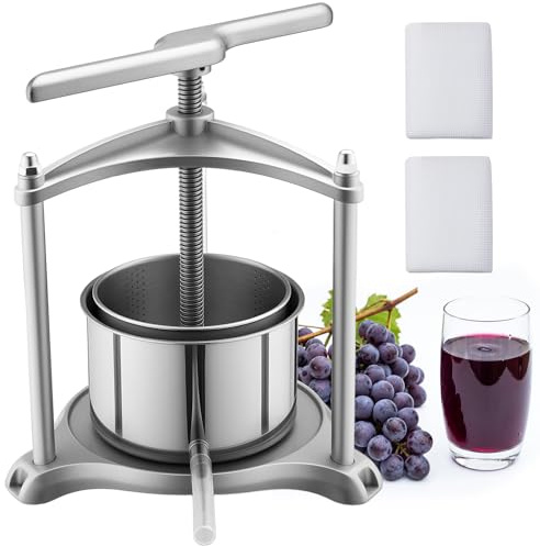 VEVOR Pressa Manuale per Frutti Vino, Premitutto Torchio Manuale Contenitore Interno in Acciaio Inox 3 Litri per Mele Uva Arance Verdure Premitutto con 2 Sacchetti Filtro Manico a Forma di T