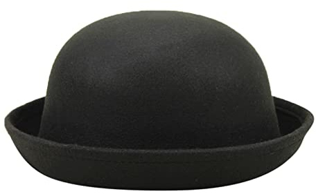 Round Derby Hat Women's Felt Melon Bowler Hats Elegant Solid Hat with Roll-Up Brim Panama Melon Fishing Hat Classic Wool Felt Women's Hat Round Hat for Adults, O Black, One size