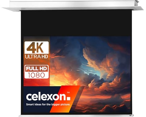 celexon Professional Plus Écran de projection encastrable motorisé 110 | 220x165 cm 4:3 | Écran de cinéma maison 4K Full HD pour vidéoprojecteurs | installation au plafond | interrupteur mural fourni