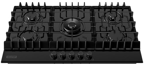 Empava 36 Gas Stove Cooktop NG/LPG Convertible with 5 Italy Sabaf Sealed Burners in Black Tempered Glass