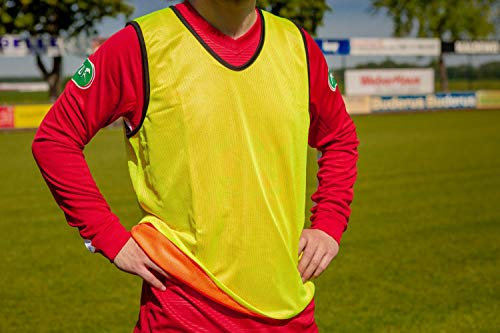 POWERSHOT Wendeleibchen/Trainingsleibchen Fußball - Größe M/L - 2-farbig - Profi QUALITÄT - versch. Farben zur Auswahl (Orange/Gelb) 5er-Pack