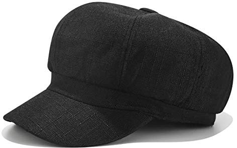 Chennuo Vintage skärmmössor dam bomull linne Newsboy barette cabbie hatt ballongmössa, svart
