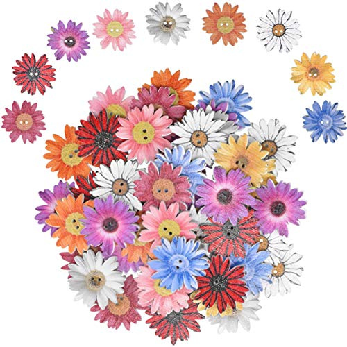 Gerbera träknappar 50 stycken 25 mm slumpmässiga söta generösa kreativa 2 krysantemum hål för tröja stickning babykläder