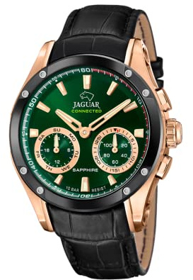 JAGUAR Hybrid Smartwatch Herren Leder Schwarz - 10 ATM, Analog, Musik, Schritte, Anrufe - J959/2