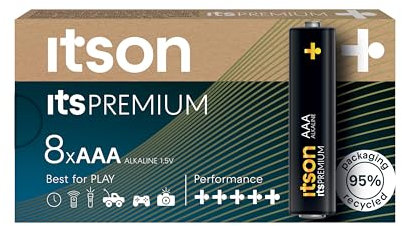 ITSON, AAA Premium batterie alcaline, confezione da 8, consigliate per fotocamere, controller di gioco, LR3IPR/8CP