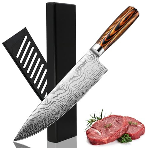 Kitory Couteau de Chef 20cm, Couteau de Cuisine Professionnel, Acier inoxydable à haute teneur en carbone, lame ultra-tranchante et durable