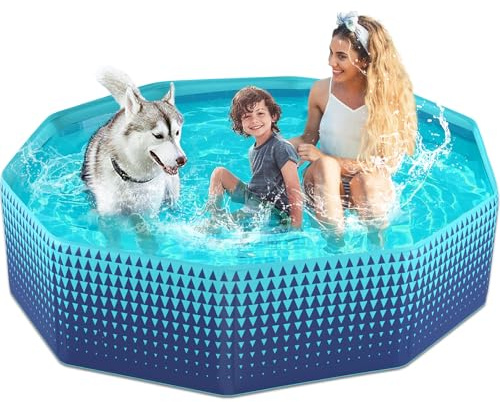 Jasonwell Foldable Dog Kiddie Pool - Hard Plastic Kids Paddling Pool Toddler Baby Swimming Pools for Backyard Collapsible Whelping Box Pet Doggie Cats Wading Pools Bathtub for Puppy Large Dogs 71In