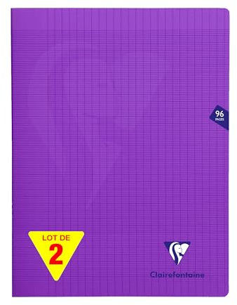 Clairefontaine 373361AMZC Un lot de 2 Cahiers Agrafés Mimesys - 24x32 cm - 96 Pages Grands Carreaux - 90 g - Couverture Polypro - Couleur : Violet