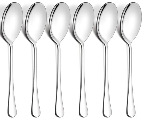tiokin Cucchiaio da minestra in acciaio inox, 22,1 cm, set di cucchiai da insalata, cucchiai da banchetto, posate da cucina, ristorante, 6 pezzi