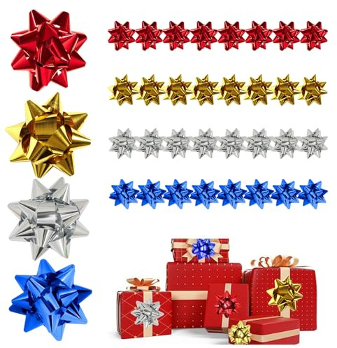 QEEROYO 50 Fiocchi per Pacchi Regalo, Pacchi Regalo Autoadesivi, 5 cm Colorate Adesive per Pacchi Regalo, Combinazione di Colori Vivaci, per Decorative di Regalo, Natale, Festa, attività