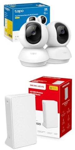 Tapo Bundle of TP-Link C210(2-Pack) - Cámara IP WiFi 360° Cámara de Vigilancia 2K (3MP) + [Nuevo 2024] Mercusys MB130-4G - Router 4G SIM, LTE CAT4, Wi-Fi AC1200, Compatible con Todos los operadores