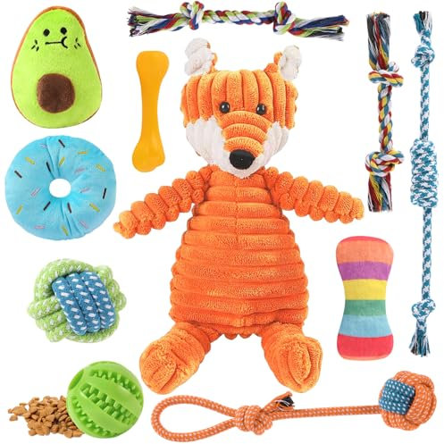 AMFUN 11 Stück Hundespielzeug Set, Hundespielzeug Kleine Hunde, Plüsch Hundespielzeug Mit Quietscher, Quietschend Kauspielzeug für Kleine Mittlere Hunde, Plüschspielzeug für Welpen
