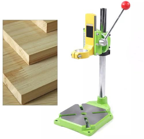 Soporte de taladro giratorio 90°, 49 cm, para taladros y fresados precisos, ajustable y estable con mesa de trabajo