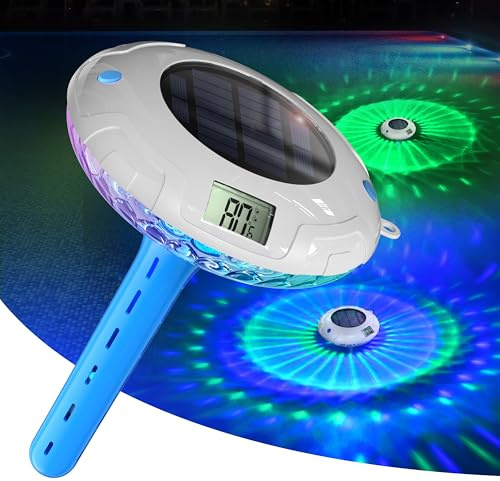 PoolPrime Termometro per piscina, termometro solare digitale galleggiante, illuminazione per piscina con 8 modalità LED, impermeabile IPX7 per vasche e laghetti