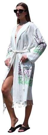 OZDESIGN Printed Turkish Towel Bathrobe – Lightweight Cotton Viscose Hammam Robe – Unisex Spa Kimono Style – Quick Dry – S/M/L/XL Sizes